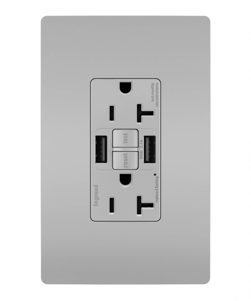 radiant® Tamper-Resistant 20A Duplex Self-Test GFCI Receptacles with SafeLock® Protection, Type A/A 