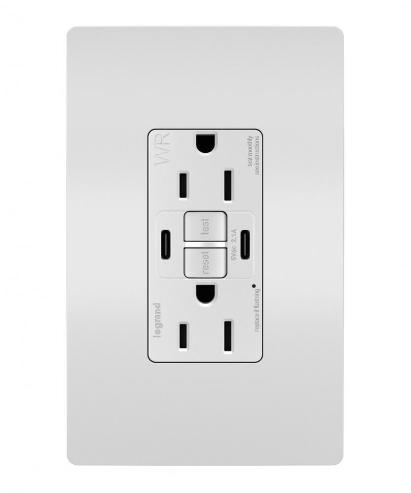 radiant® Tamper-Resistant 15A Duplex Self-Test GFCI Receptacles with SafeLock® Protection, USB Type 