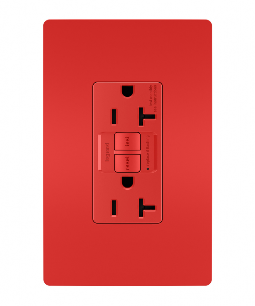 radiant® Tamper-Resistant 20A Duplex Self-Test GFCI Receptacle with SafeLock® Protection, Red