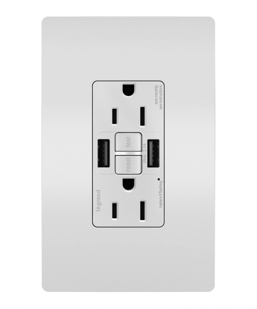 radiant? Tamper-Resistant 15A Duplex Self-Test GFCI Receptacles with SafeLock? Protection, USB Type (4 pack)