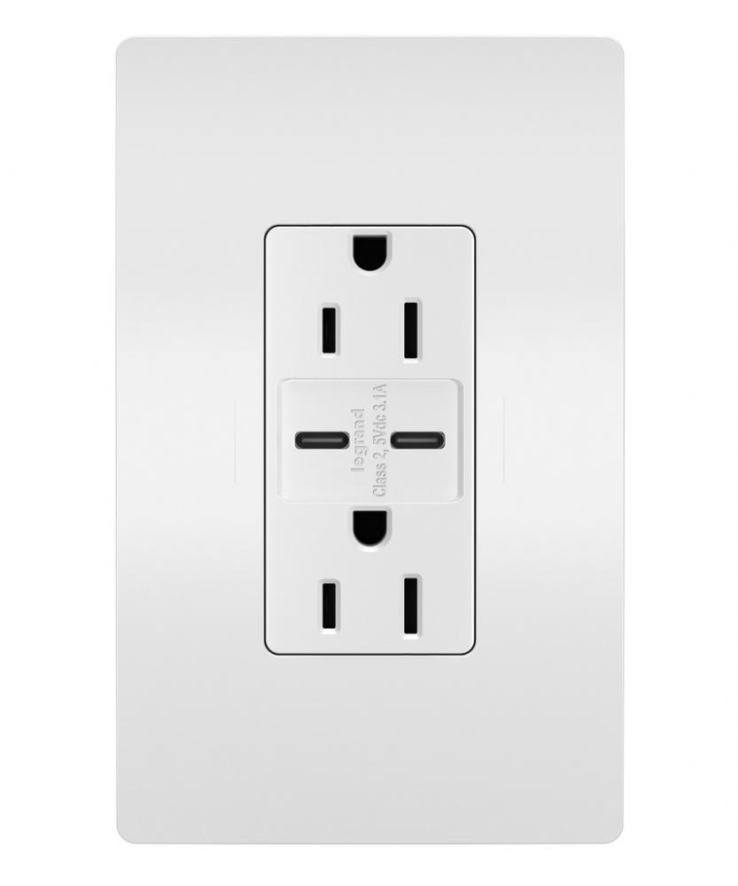 radiant? 15A Tamper-Resistant USB Type C/C Outlet, White (6 pack)