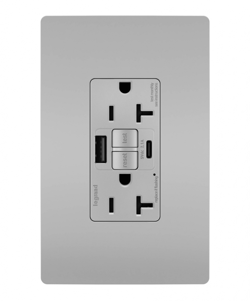 radiant® Tamper-Resistant 20A Duplex Self-Test GFCI Receptacles with SafeLock® Protection, Type A/C 