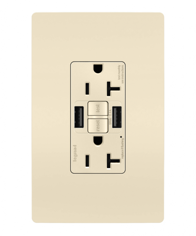 radiant® Tamper-Resistant 20A Duplex Self-Test GFCI Receptacles with SafeLock® Protection, Type A/A 