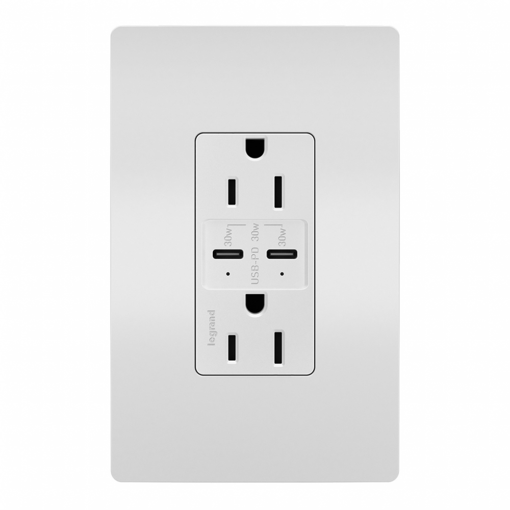 radiant® 15A Tamper Resistant Ultra Fast PLUS Power Delivery USB Type C/C Outlet, White (6 pack)