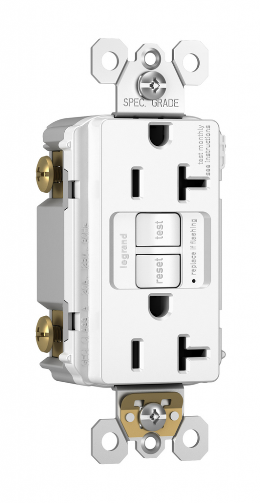 radiant® Tamper-Resistant 20A Duplex Self-Test GFCI Receptacle with SafeLock® Protection, White