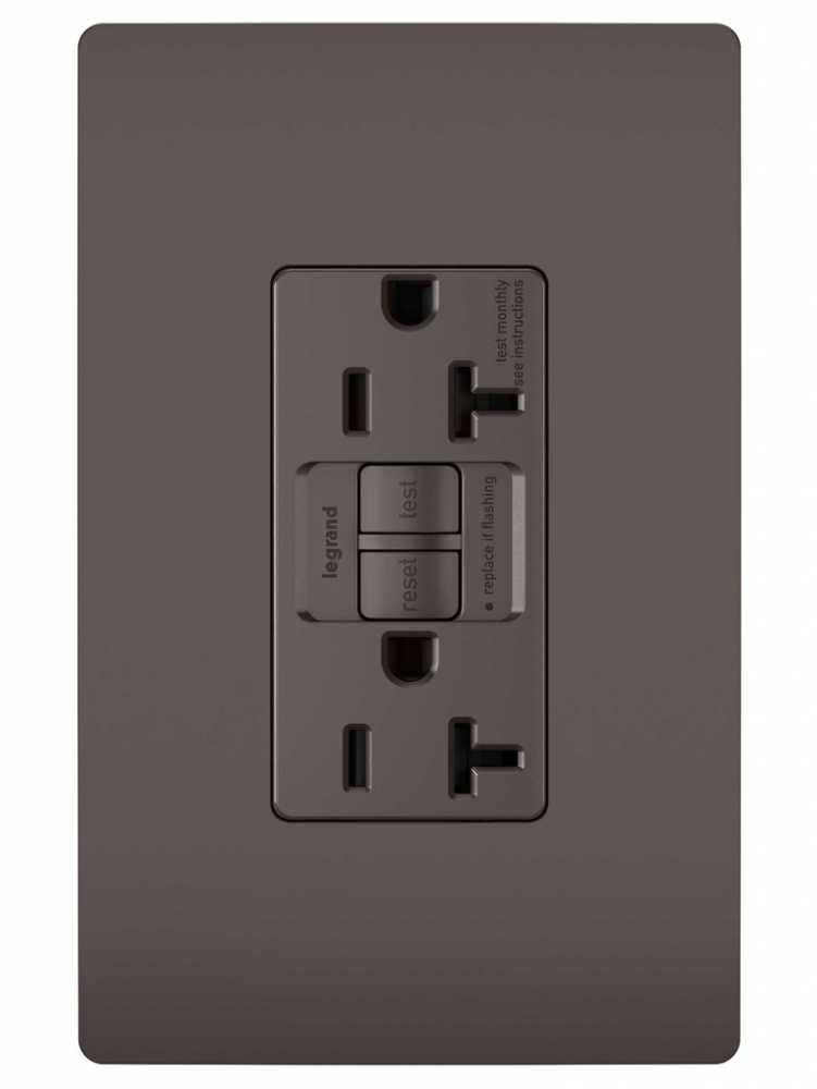 radiant® Tamper-Resistant 20A Duplex Self-Test GFCI Receptacle with SafeLock® Protection, Brown