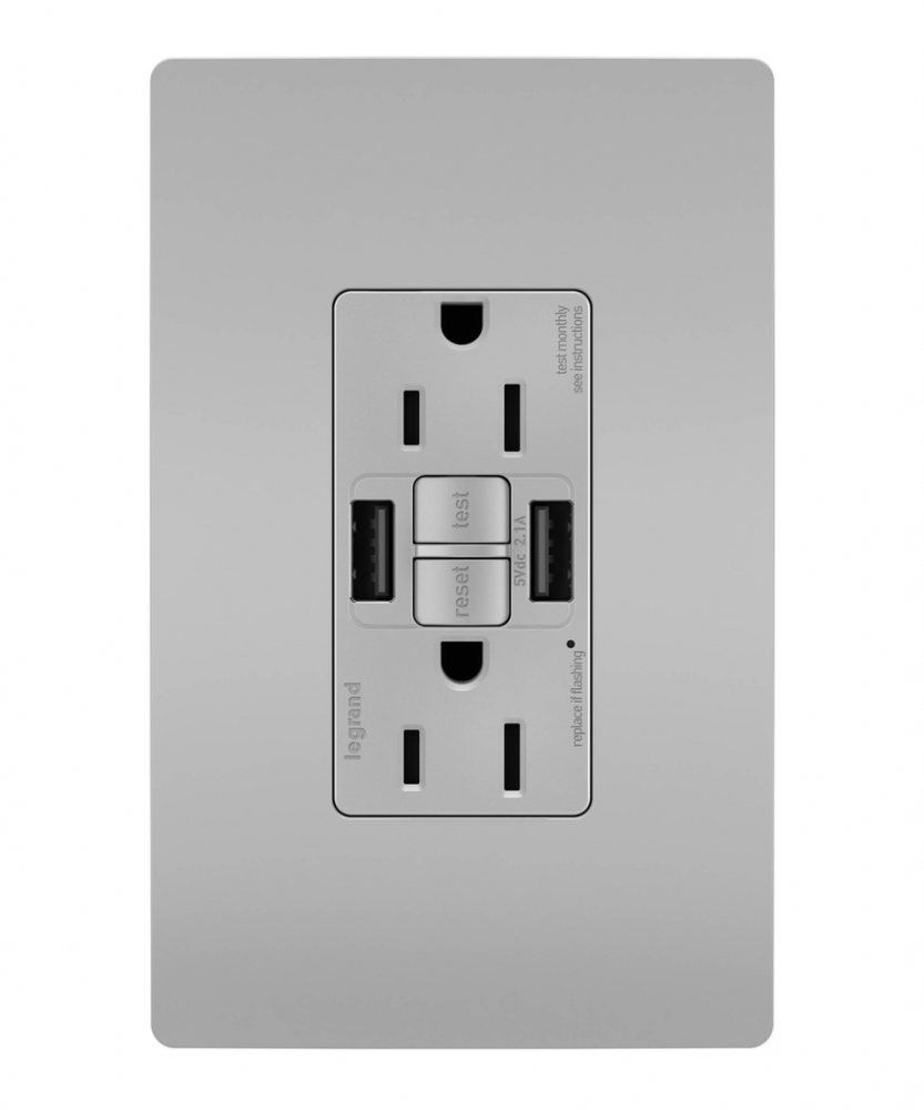 radiant® Tamper-Resistant 15A Duplex Self-Test GFCI Receptacles with SafeLock® Protection, USB Type 