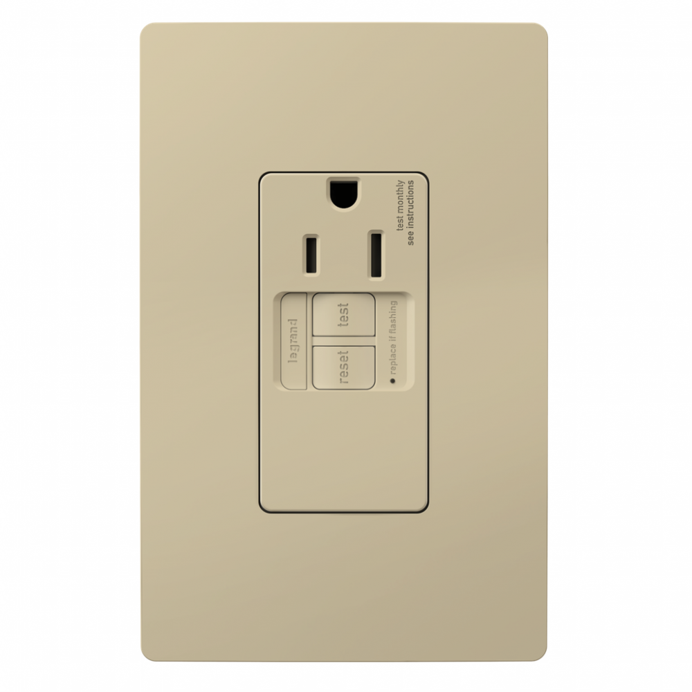 radiant® Tamper-Resistant 15A Simplex Self-Test GFCI Receptacles with SafeLock® Protection, Ivory