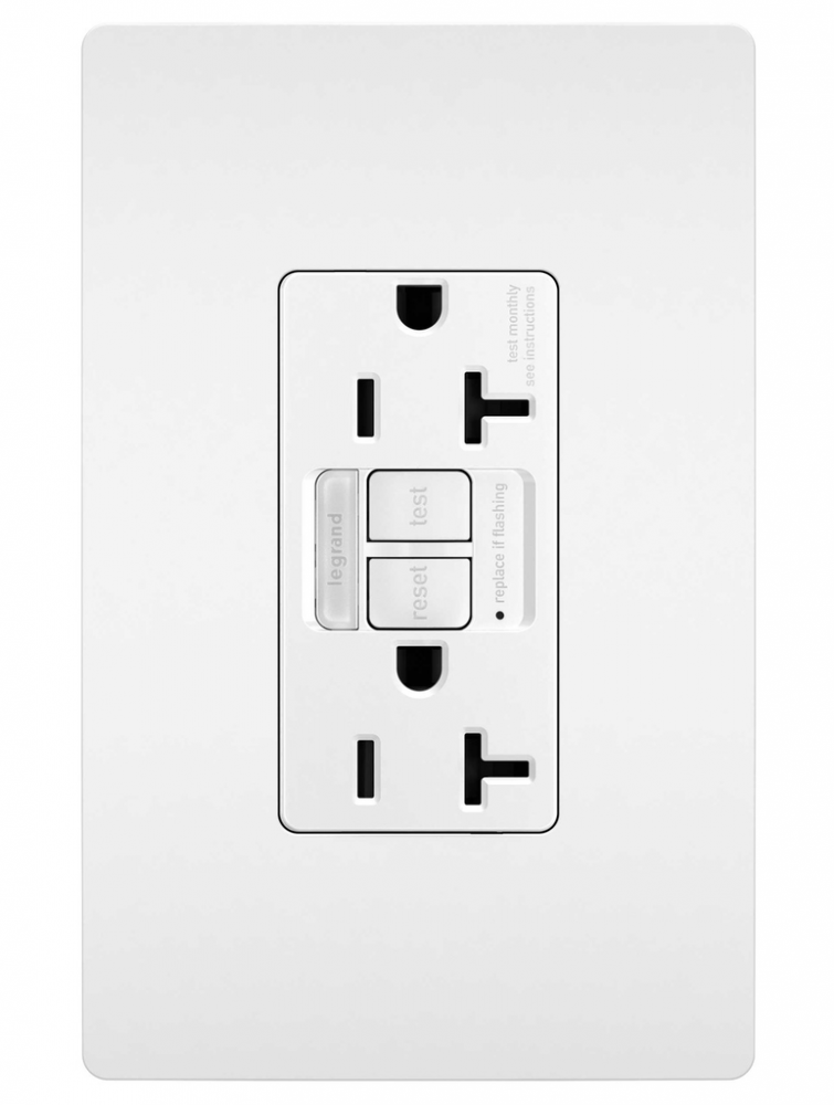 radiant® Tamper-Resistant 20A Duplex Self-Test GFCI Receptacles with SafeLock® Protection and Night 