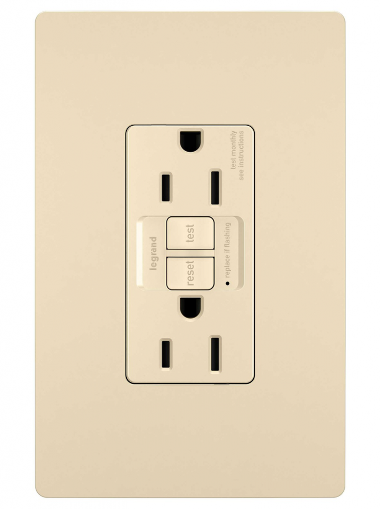 radiant® Tamper-Resistant 15A Duplex Self-Test GFCI Receptacles with SafeLock® Protection, Ivory