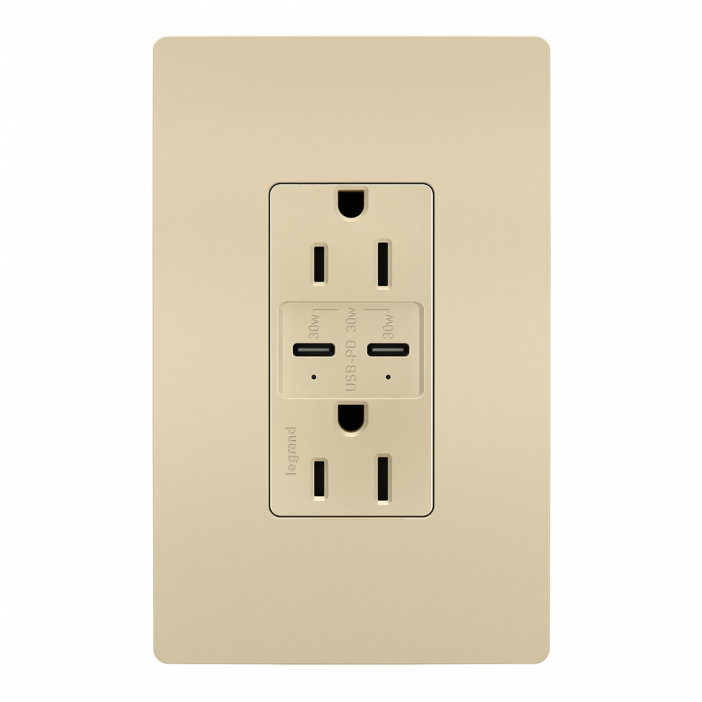 radiant® 15A Tamper Resistant Ultra Fast PLUS Power Delivery USB Type C/C Outlet, Ivory