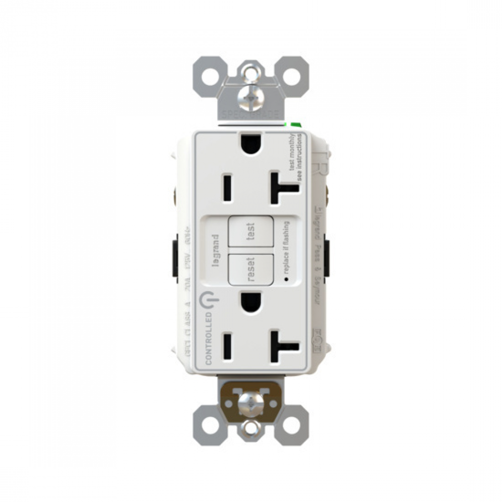 radiant? Tamper-Resistant and Dual Controlled 20A Duplex Self-Test GFCI Receptacles with SafeLock?