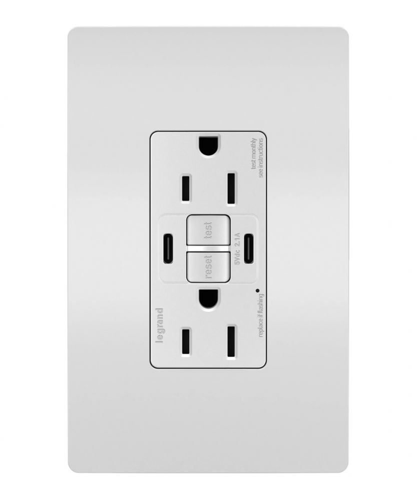 radiant® Tamper-Resistant 15A Duplex Self-Test GFCI Receptacles with SafeLock® Protection, USB Type 