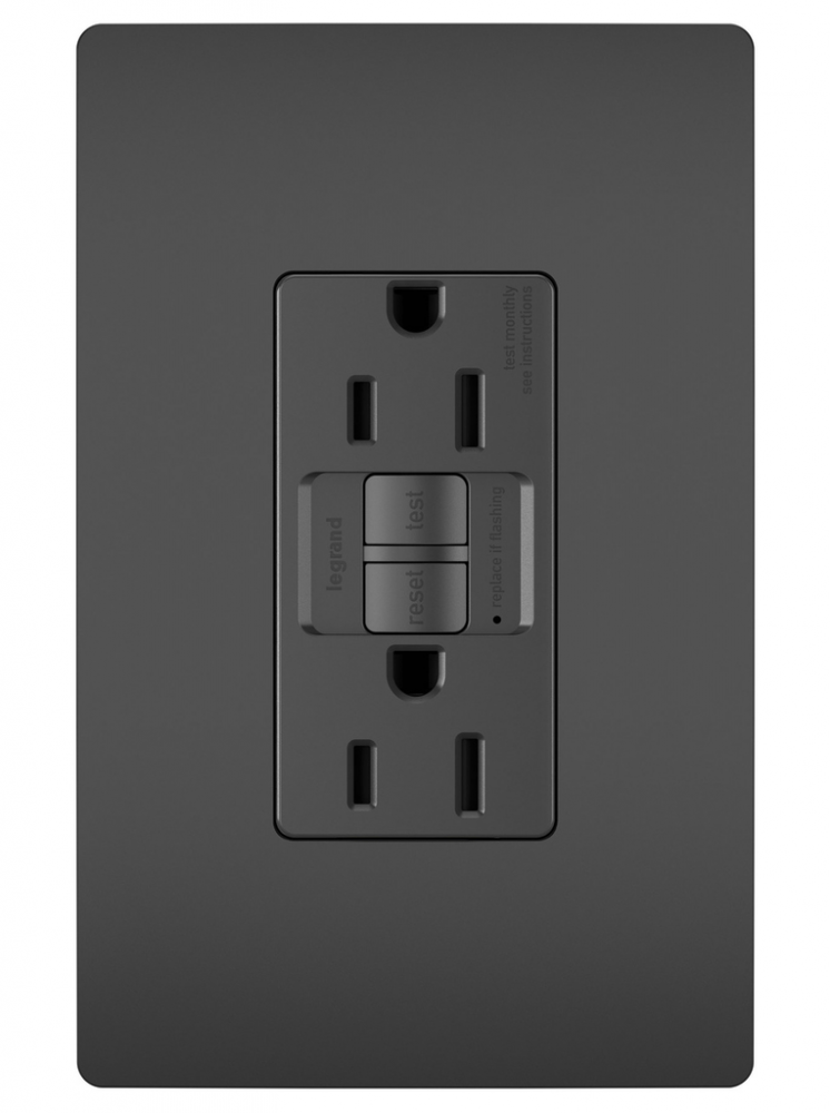 radiant® Tamper-Resistant 15A Duplex Self-Test GFCI Receptacles with SafeLock® Protection, Black