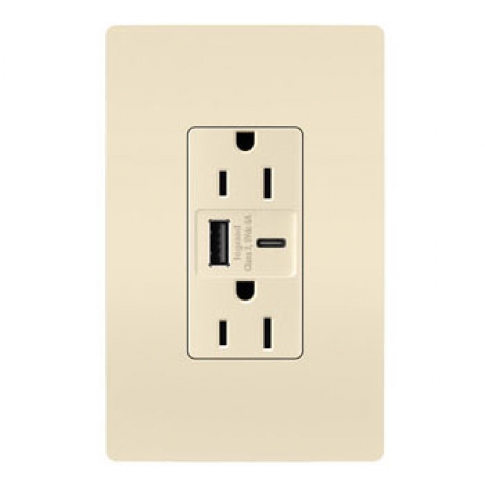 radiant® 15A Tamper-Resistant Ultra-Fast USB Type A/C Outlet, Light Almond (10 pack)