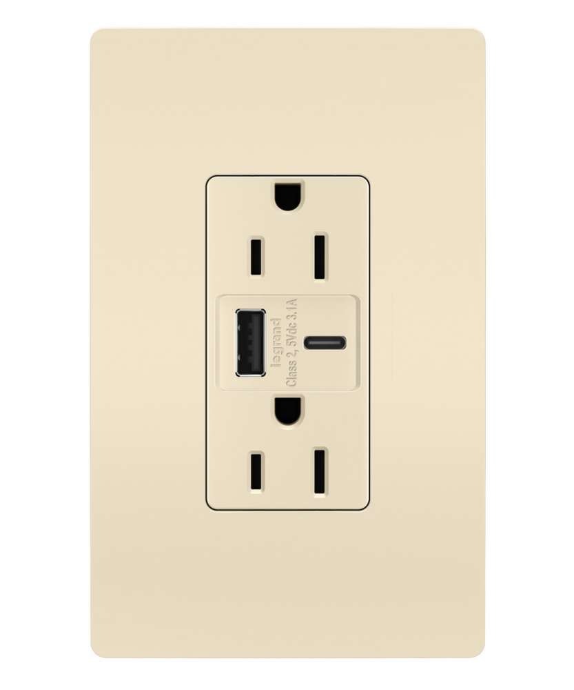 radiant® 15A Tamper-Resistant USB Type A/C Outlet, Light Almond