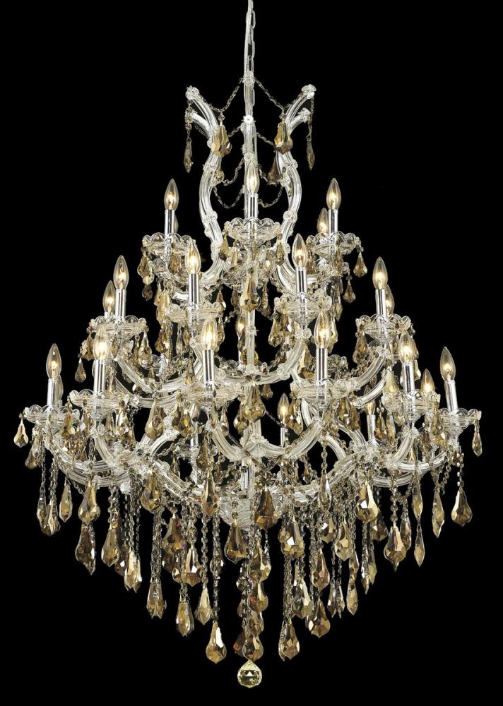 Maria Theresa 28 Light Chrome Chandelier Golden Teak (Smoky) Royal Cut Crystal