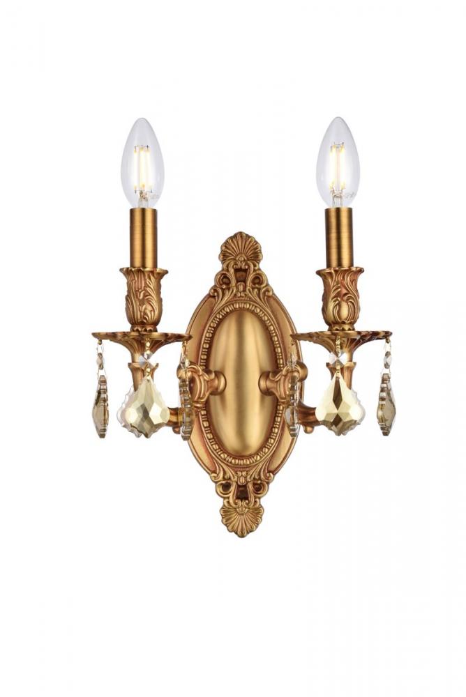 Rosalia 2 Light French Gold Wall Sconce Golden Teak (Smoky) Royal Cut Crystal