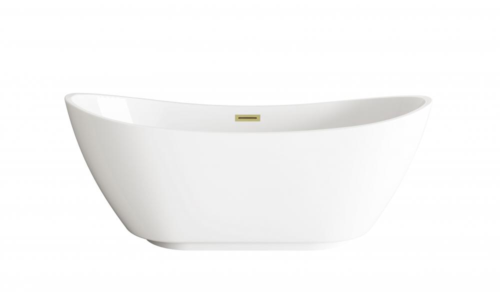 62 inch Soaking Bathtub in Glossy White with Brushed Gold Trim