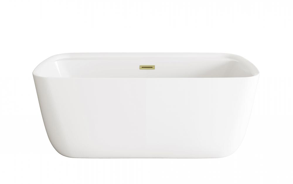 59 inch Soaking Bathtub in Glossy White with Brushed Gold Trim