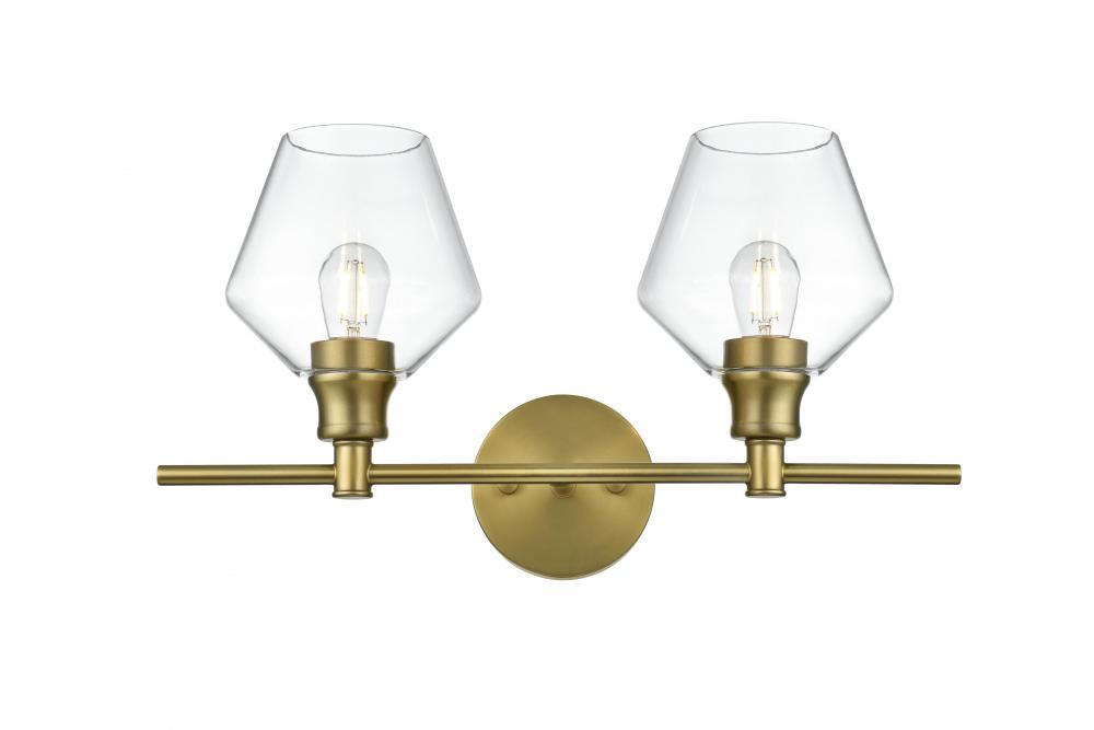 Gene 2 Light Satin Gold and Clear Glass Wall Sconce