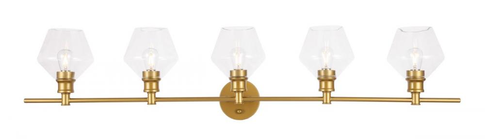 Gene 5 Light Brass and Clear Glass Wall Sconce