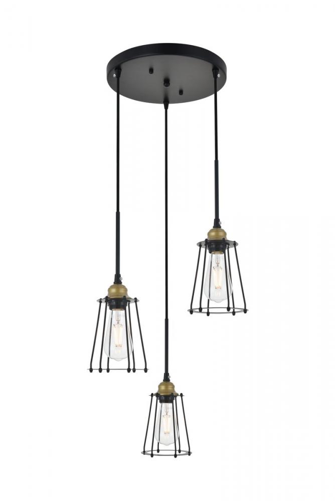 Auspice 3 Light Brass and Black Pendant