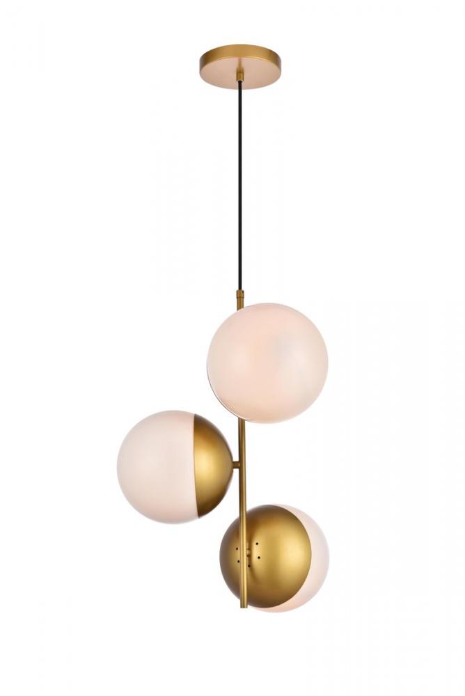 Eclipse 3 Lights Brass Pendant With Frosted White Glass