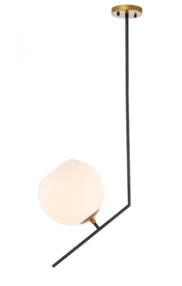 Ryland 1 Light Black and Brass and Frosted White Glass Pendant