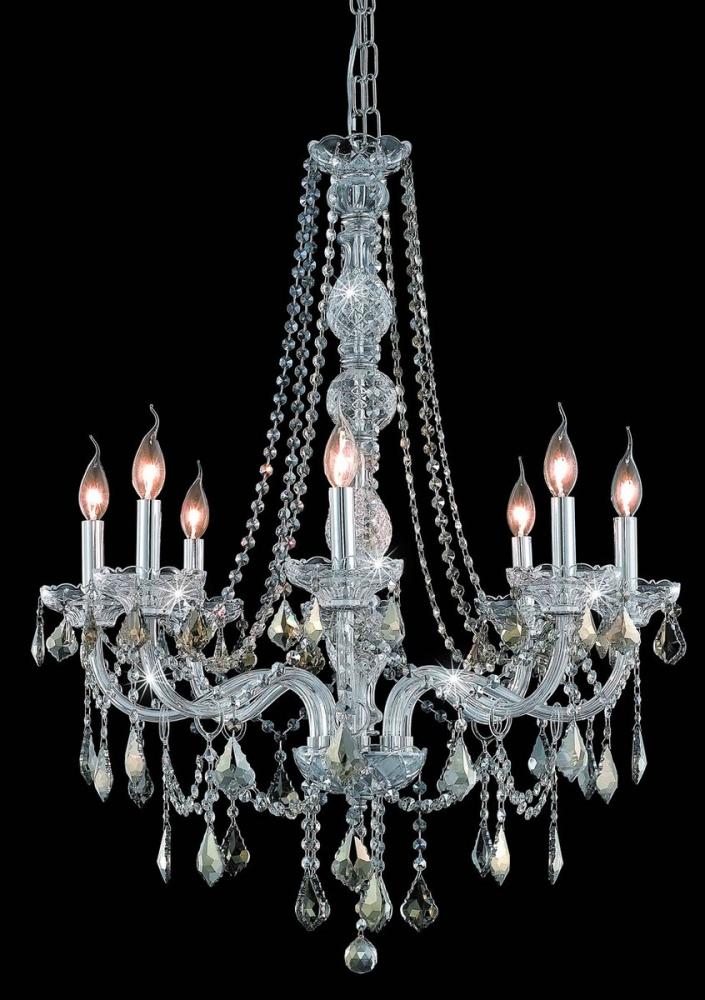 Verona 8 Light Chrome Chandelier Golden Teak (Smoky) Royal Cut Crystal