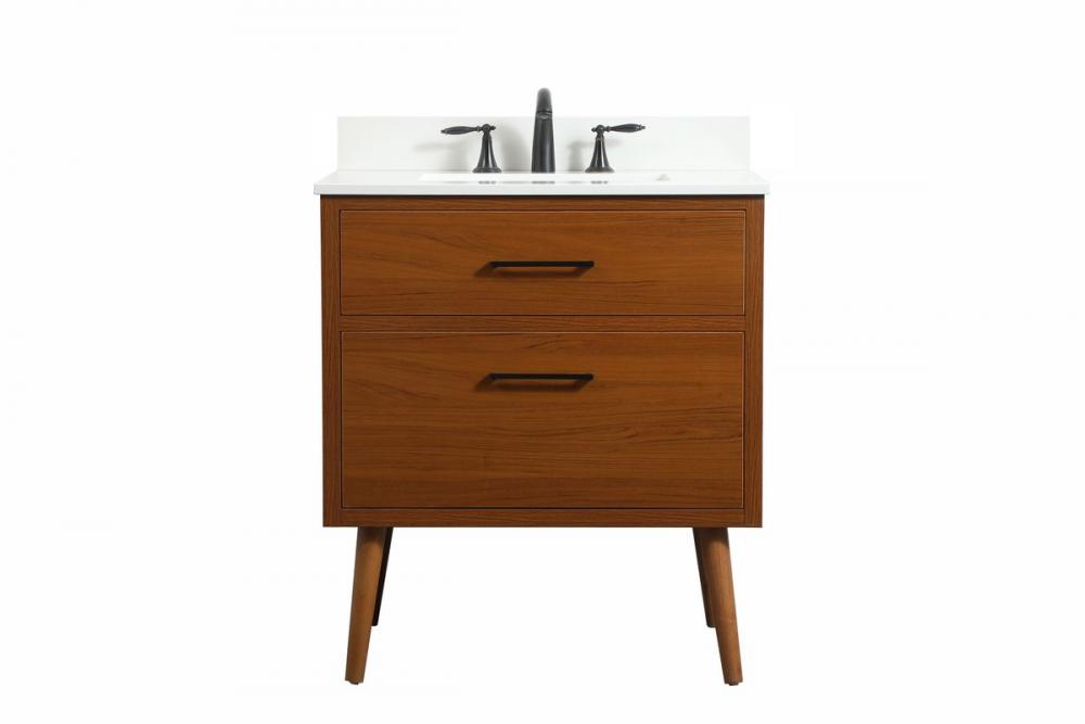 30 Inch Single Bathroom Vanity in Teak with Backsplash