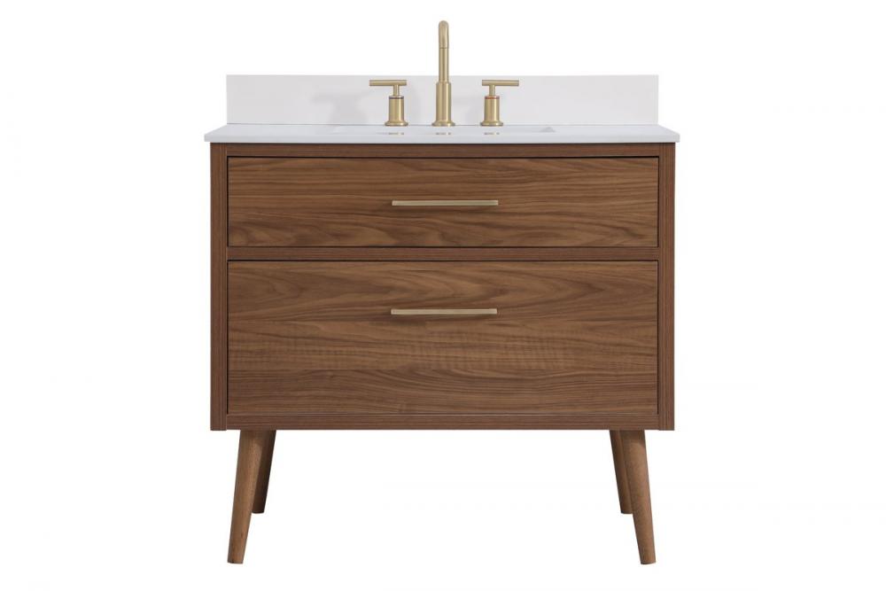 36 Inch Bathroom Vanity in Walnut Brown with Backsplash