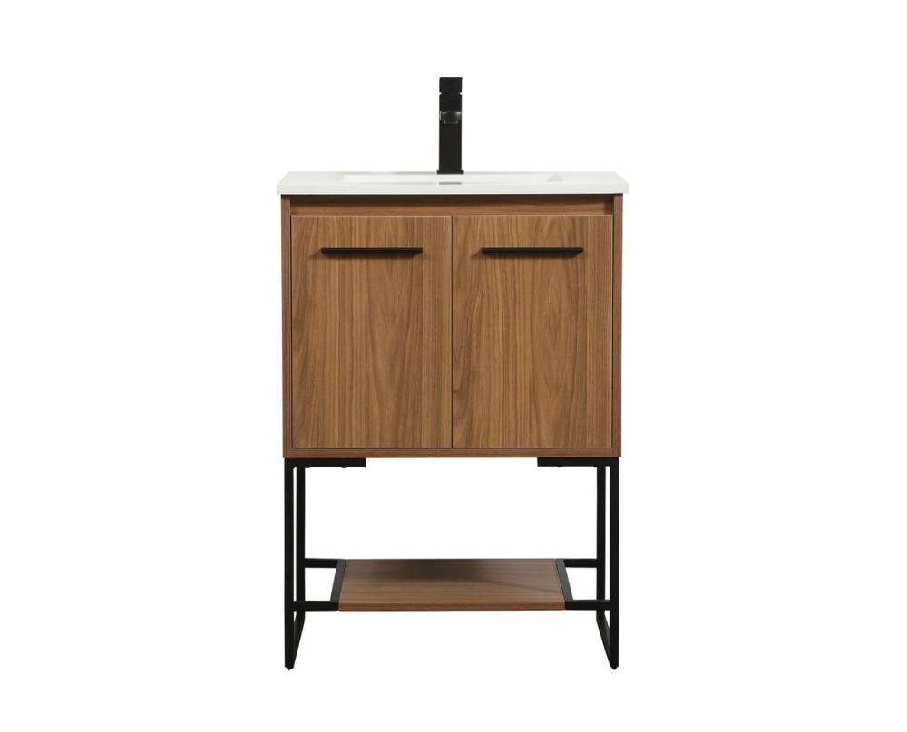 24 Inch Single Bathroom Vanity in Walnut Brown