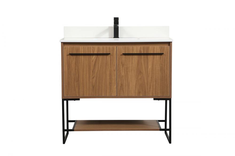 36 Inch Single Bathroom Vanity in Walnut Brown with Backsplash