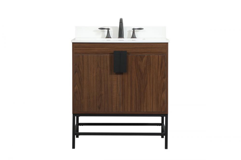 30 inch Single bathroom vanity in walnut with backsplash