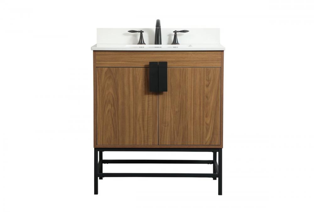 30 inch Single bathroom vanity in walnut brown with backsplash