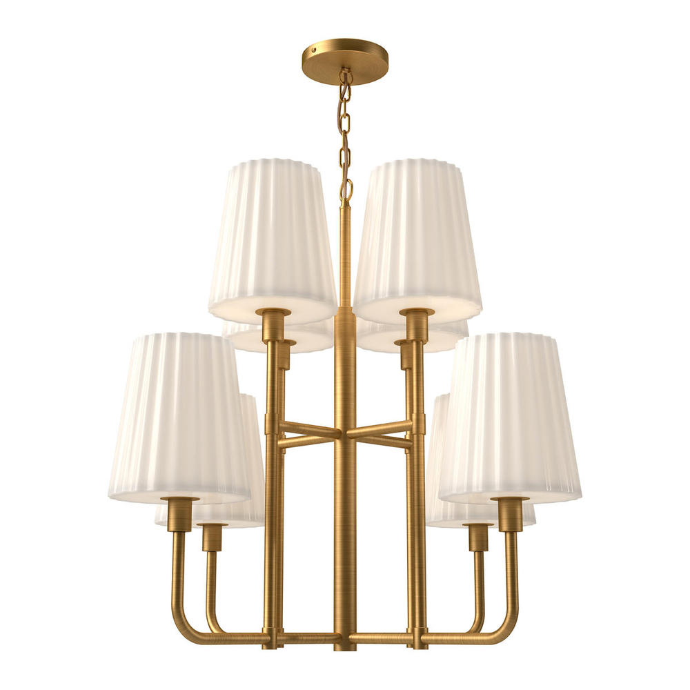 Plisse 30-in Aged Gold/Opal Matte Glass 8 Lights Chandeliers