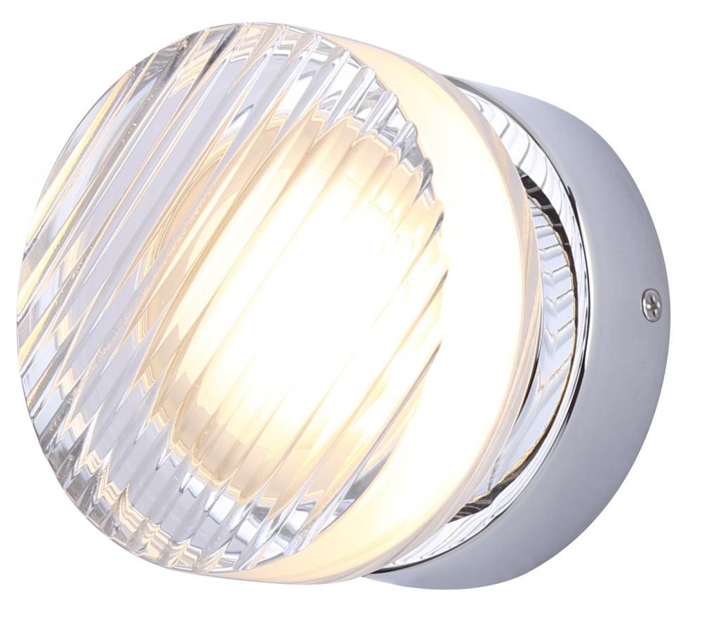 BENNI 5.375 in. 1 Light Chrome Integrated LED Wall Light with Clear Acrylic Shade