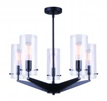 Canarm ICH759A05BK - JONI, MBK Color, 5 Lt Rod Chandelier, Clear Glass, 100W Type A, 24&#34; W x 17.5 - 53.5&#34; H