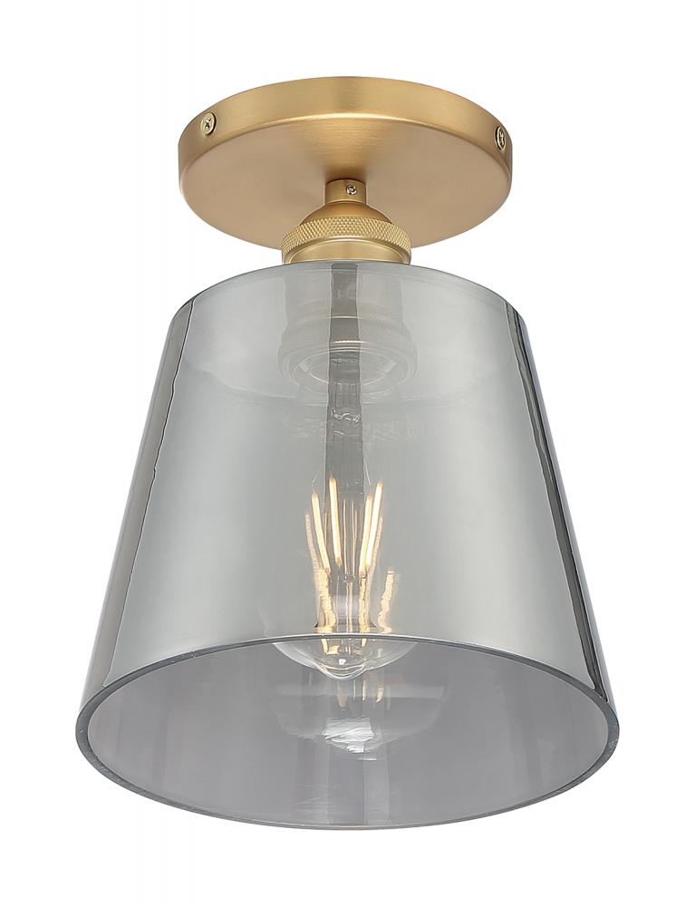 Motif - 1 Light Semi-Flush with Smoked Glass - Brushed Brass and Smoked Glass Finish