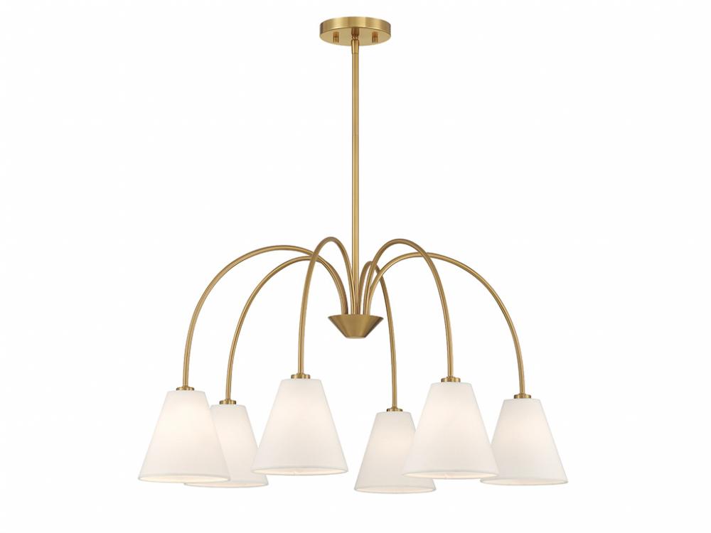 6-Light Chandelier in Natural Brass