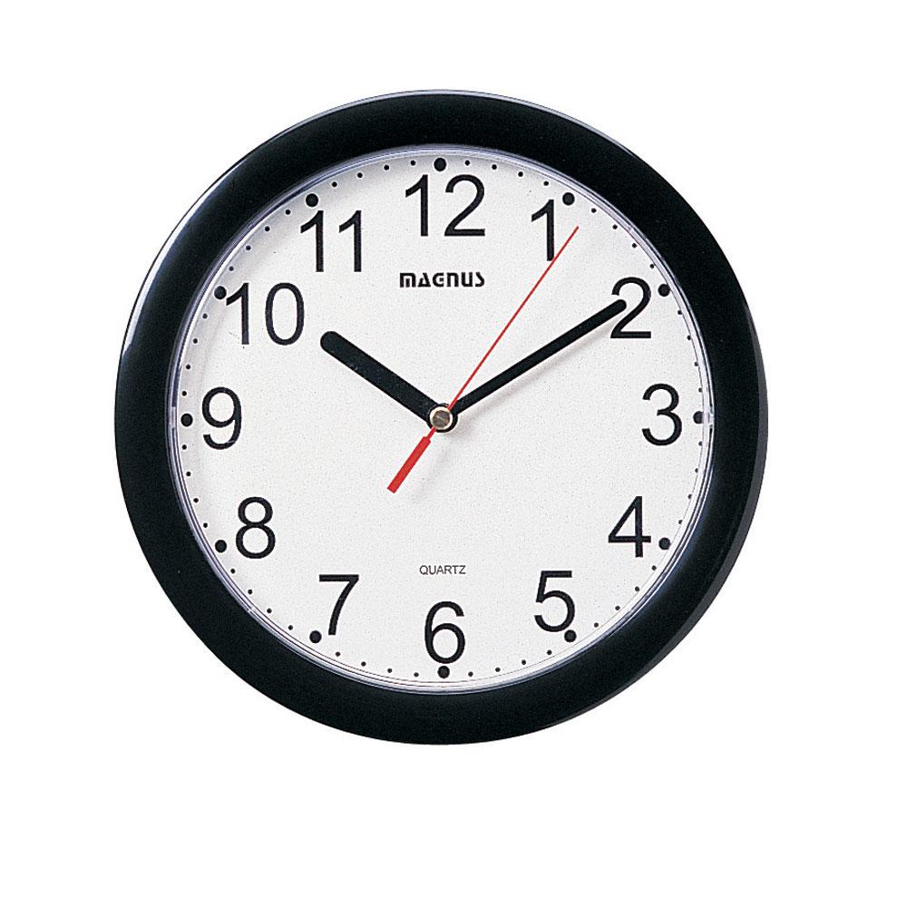 Round Wall Clock, Black, Plastic Face