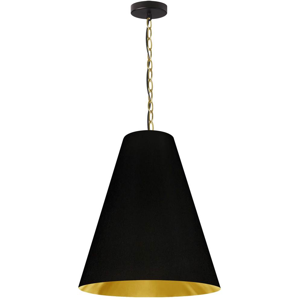 1 Light Medium Anaya Aged Brass Pendant with Black/Gold Shade