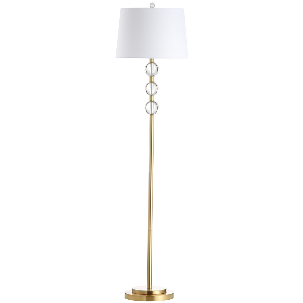 1 Light Incandescent Crystal Floor Lamp, Aged Brass with White Shade