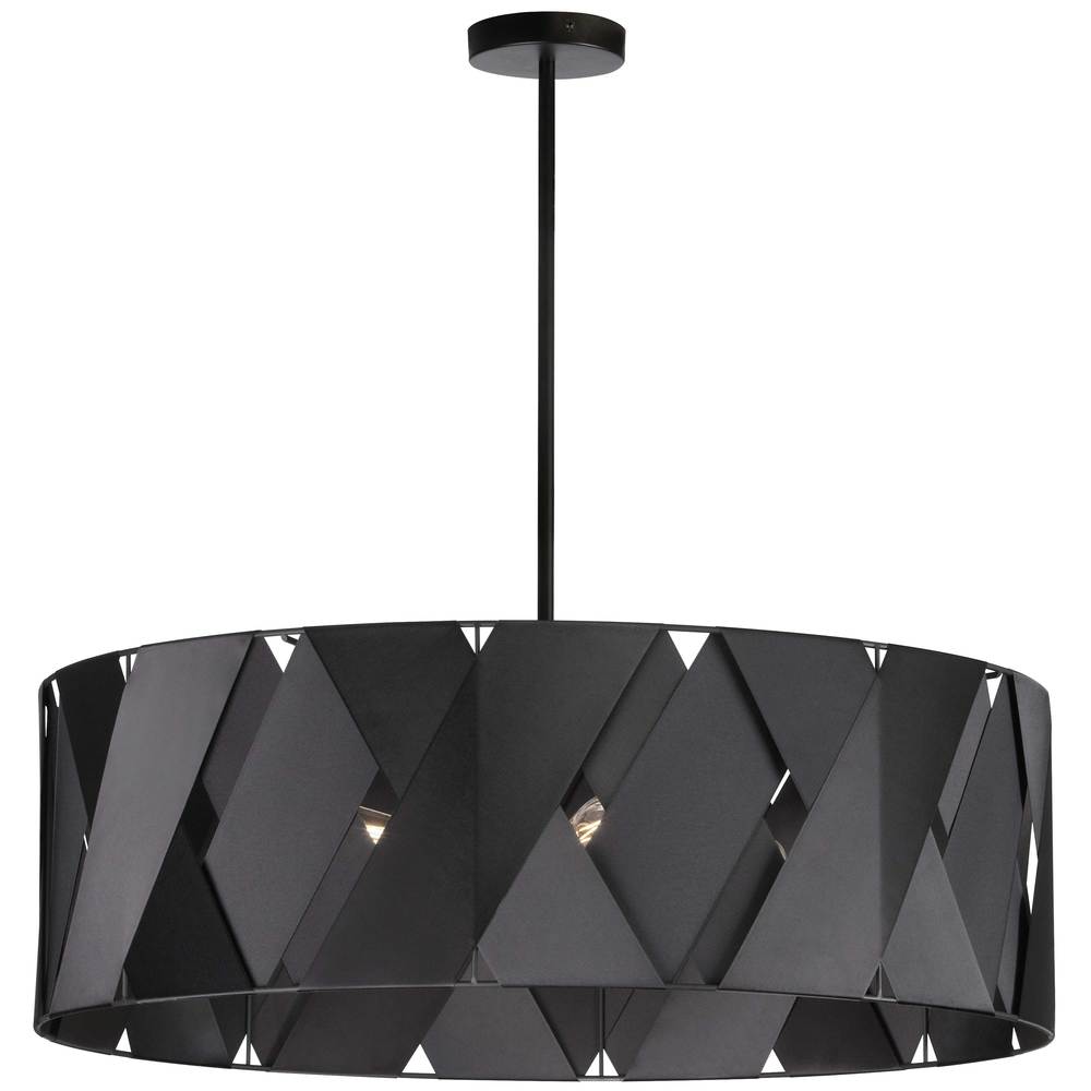 4 Light Incandescent Chandelier, Matte Black with Black Ribbon