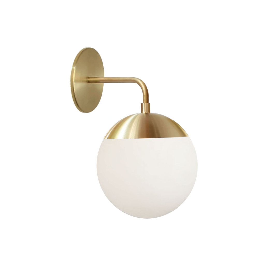 1 Light Halogen Aged Brass Wall Sconce w/ White Glass