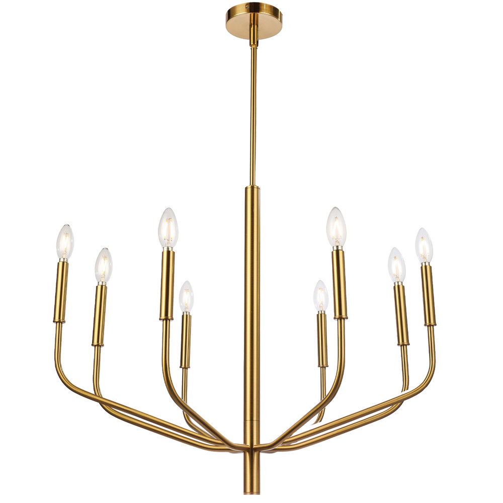 8 Light Incandescent Chandelier, Aged Brass