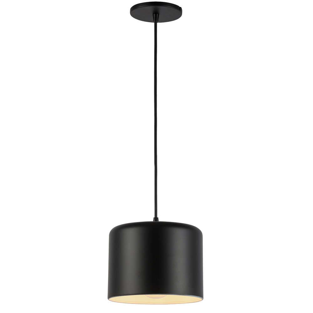 1 Light Incandescent Pendant, Matte Black Shade