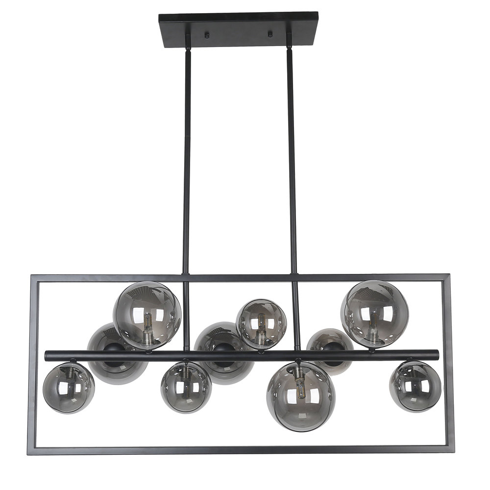 10 Light Halogen Horizontal Pendant Matte Black Finish with Smoked Glass