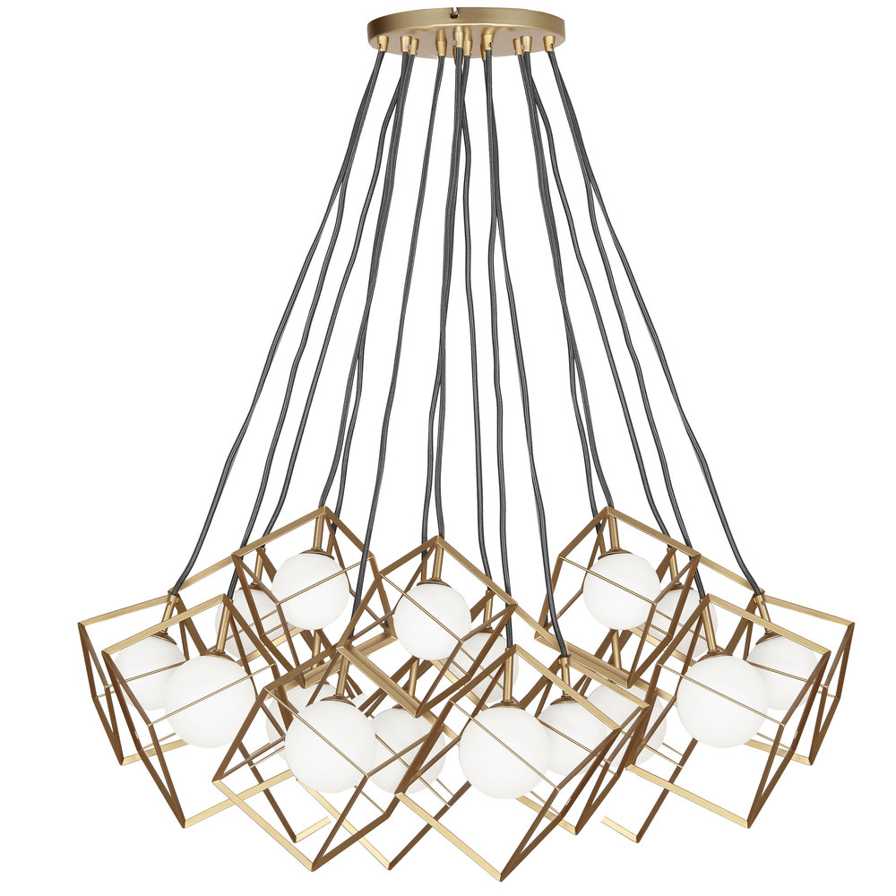 16 Light Halogen Pendant, Gold with White Glass